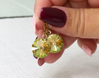 Green Crystal Earrings, Green Earrings, Gold Earrings, Crystal Earrings, Niobium Earrings, Hypo Allergenic, Bridesmaid Gift, Sensitive Ears