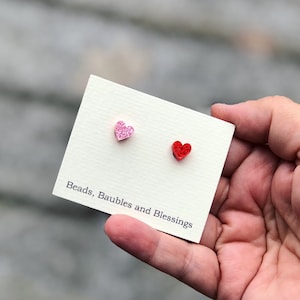 Valentine Gift, Heart Earrings, Red Heart Earrings, Pink Heart Earrings, Rose Gold Earrings, Valentine&#39;s Earrings, Heart Jewelry,