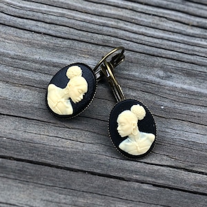Black and Ivory Cameo Earrings, Bronze Cameo Earrings, African American Cameo Earrings, Ornate Cameo Earrings, Queen Cameo Earrings