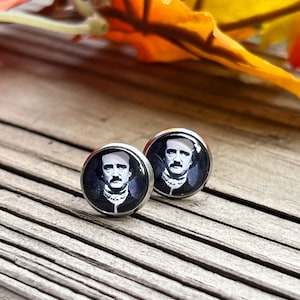 Edgar Allan Poe, Edgar Allan Poe Jewelry, Oddity Jewelry, Sensitive Ears, Halloween Jewelry, Writer&#39;s Gift, Hypo Allergenic Earrings