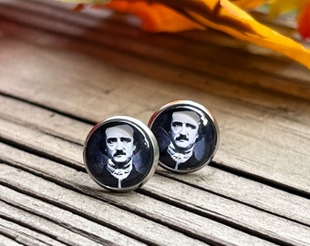 Edgar Allan Poe, Joyería Edgar Allan Poe, Joyería rara, Orejas sensibles, Joyería de Halloween, Regalo del escritor, Pendientes hipoalergénicos