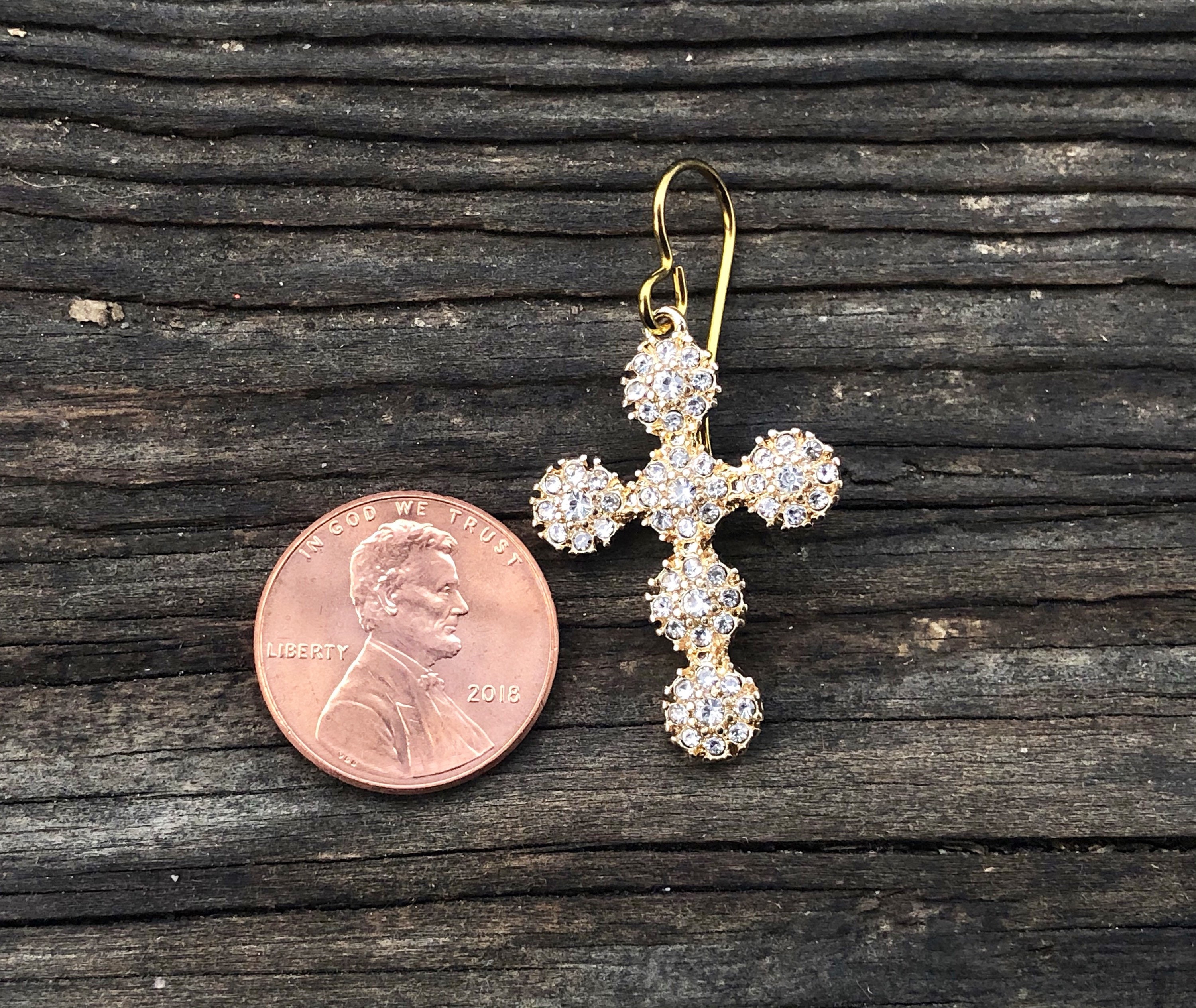 関送込 OHTNYC CRYSTAL CROSS EARRINGS Cross Earrings, Cross Jewelry, Rhinestone Earrings, Gold