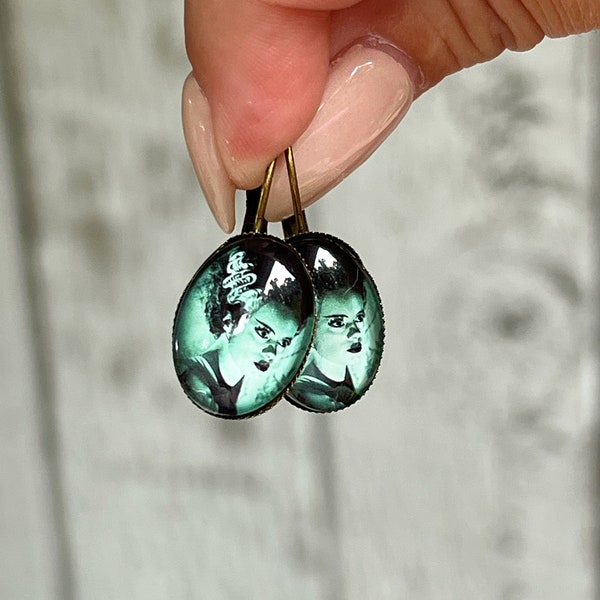 Bride of Frankenstein Earrings: Bronze Halloween Costume Jewelry