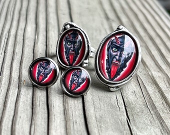 Krampus Ring, Krampus Jewelry, Christmas Ring, Krampus Earrings, St. Nicholas, Oddity Ring, Spiritual Ring, Vintage Jewelry