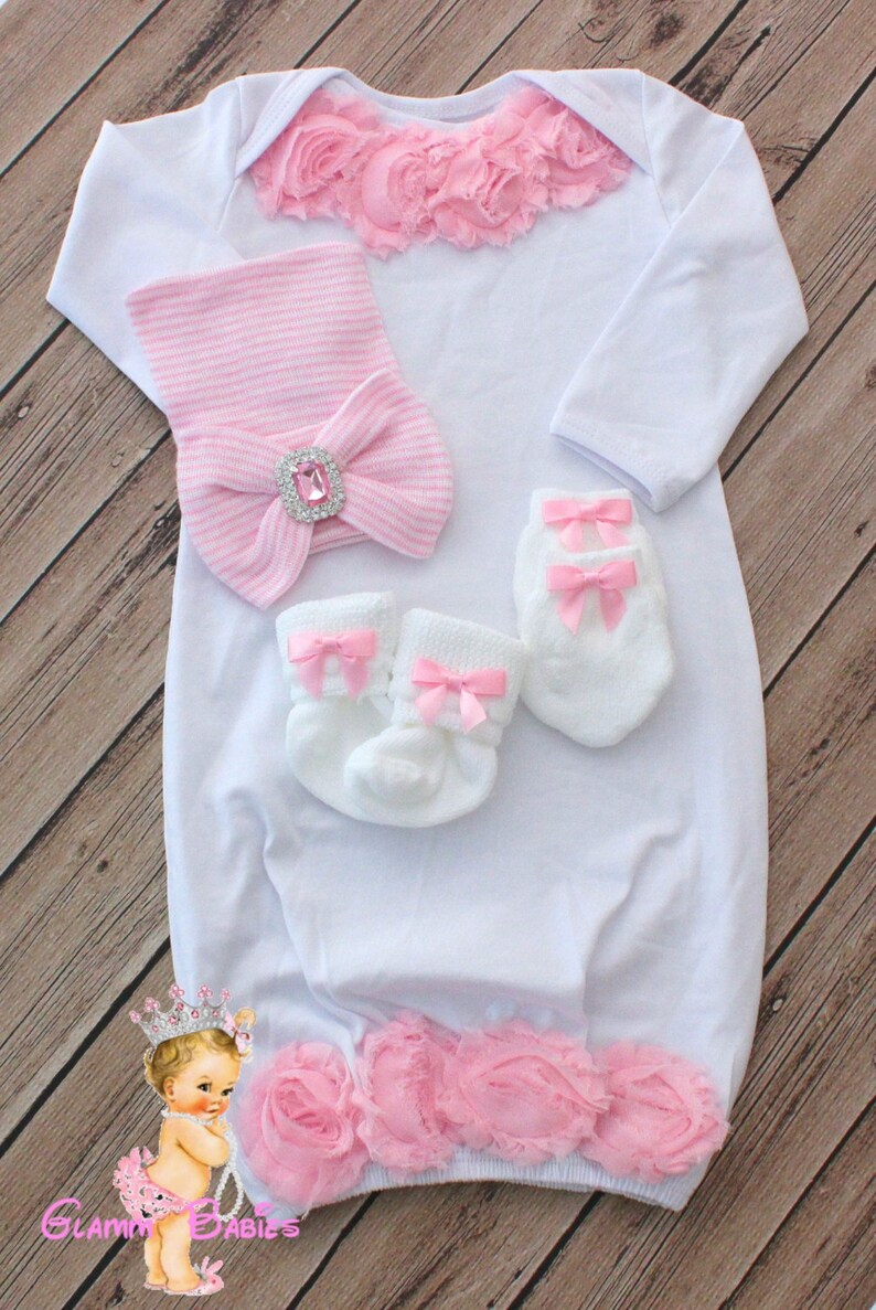 Baby Girl Take Me Home Infant Gown Baby Pajamas Pink Roses Etsy