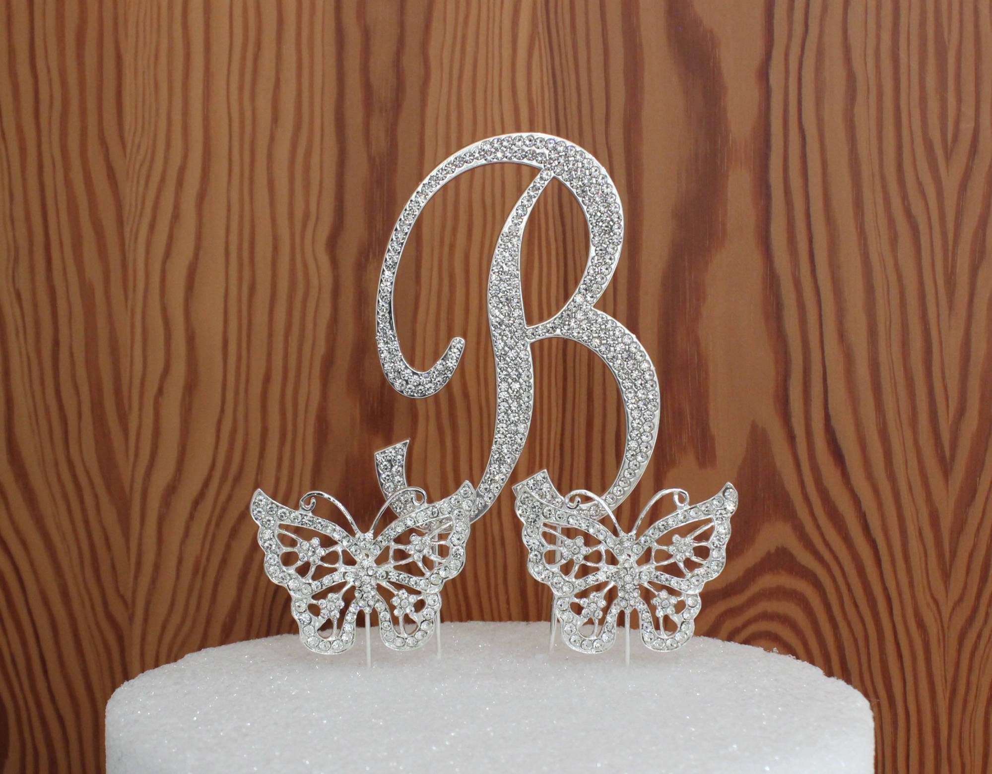 Winter Wonderland Genuine crystal Rhinestone Letter B Snow Flake Cake…