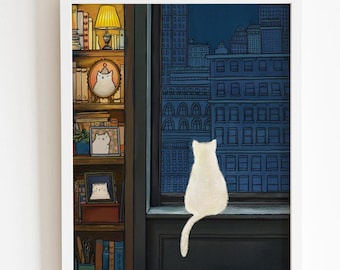 La perspectiva de City Cat - Un gato acogedor en una biblioteca de Nueva York - "Insomnio II"