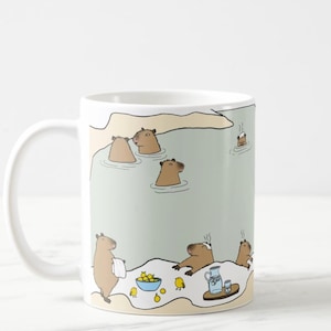 Cute capybara hot springs mug, Self Care Sunday capys, capybara Japanese onsen mug, baby capy mug, I love capybaras, capybara lover mug