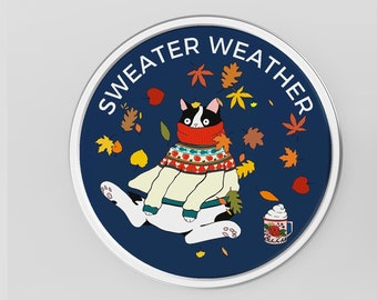 SWEATER WEATHER cozy cat candle, Fall Autumn candle, marshmallow candle, pine and wood smoke candle, cat in a sweater, cat lovers gift