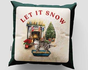 Cojín de hierba gatera Let It Snow - Juguete para gatos que lanza arena para gatos - Regalo navideño de hierba gatera - Hierba gatera orgánica y enredadera plateada, tela ecológica