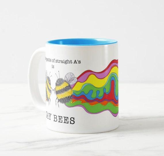 Rainbow Bee Proud LGBT Tazza Grande Per Latte 17oz - Ceramica Bianca, Stampa Su Entrambi I Lati, Regalo Originale