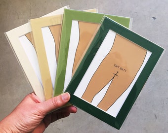 5x7" TINY BUTT color matted print - (skin tone: medium) - butts butts butts - funny butt booty bum bottom funny bathroom art - butt art