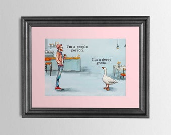 Soy una persona sociable, soy un ganso - arte de acuarela de ganso tonto - impresión de tapete de 5x7"