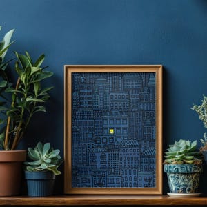 "Stadt Katze Druck, ""Insomnia"" Kunst, Stadt bei Nacht NYC Skyline Gemälde, süße weiße Fenster Katze - handgezeichnete Original Kunst - mehrere Größen." Bild 2