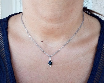 Collier femme argent acier inoxydable pierre gemme onyx noir