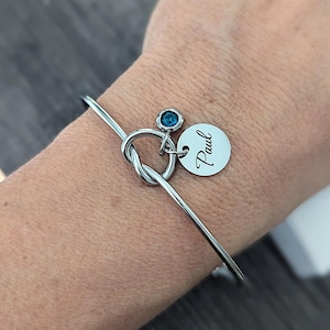Pulseira de nó personalizada com medalha gravada, aço inoxidável e pedra de nascimento, joia personalizada, presente personalizado para mãe