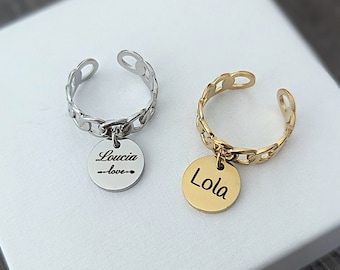 Personalisierter Medaillenring zum Gravieren, verstellbarer Stahlring, personalisierter Schmuck, Damenschmuck, Weihnachtsgeschenk, Geschenk für Mutter, Großmutter, Patentante