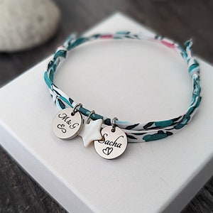 Personalisiertes Liberty-Kordelarmband mit Gravur und Perlmutt, Vornamenarmband, Damenschmuck, Muttergeschenk, Weihnachtsgeschenk, personalisierter Schmuck Bild 1