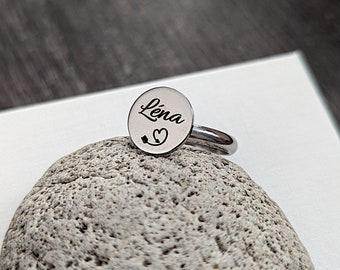 Bague personnalisable en acier inoxydable argent, Bague à graver femme, cadeau de naissance, cadeau maman, cadeau noël, bijoux personnalisés