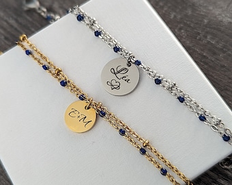 Bracciale con medaglia personalizzato per incidere catena di perle, braccialetto con nome, gioielli personalizzati, regalo di Natale, mamma, nascita