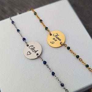 Pulseira de medalha personalizada para gravar corrente de pérolas, joias personalizadas, presente de mãe, Dia das Mães, nascimento, avó, pulseira de primeiro nome