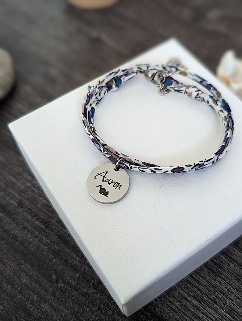 Personalisiertes Liberty-Kordelarmband mit Medaille zum Gravieren, personalisierter Schmuck, Geschenk für Geliebte, Muttertag, Patentante, Mutter, Weihnachtsgeschenk Bild 3