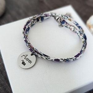 Personalisiertes Liberty-Kordelarmband mit Medaille zum Gravieren, personalisierter Schmuck, Geschenk für Geliebte, Muttertag, Patentante, Mutter, Weihnachtsgeschenk Bild 4