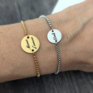 Pulseira de medalha personalizada para gravar e corrente de elos deslizantes de aço inoxidável, joias de aço personalizadas, presente de Natal para mulher, mãe, avó