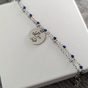Bracelet personnalisé médaille à graver chaine perle, bracelet prénom, bijou personnalisé, cadeau noël, maman, naissance image 3
