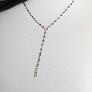 Collier cravate en Y acier inoxydable argent pendentif strass crystal image 5
