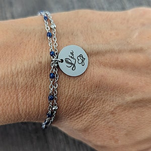 Bracelet personnalisé médaille à graver chaine perle, bracelet prénom, bijou personnalisé, cadeau noël, maman, naissance image 4