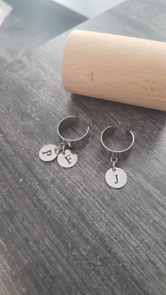 Bague personnalisable acier argent Bague large reglable argent bague pampille breloque lettres initiales cadeau saint valentin Etsy France
