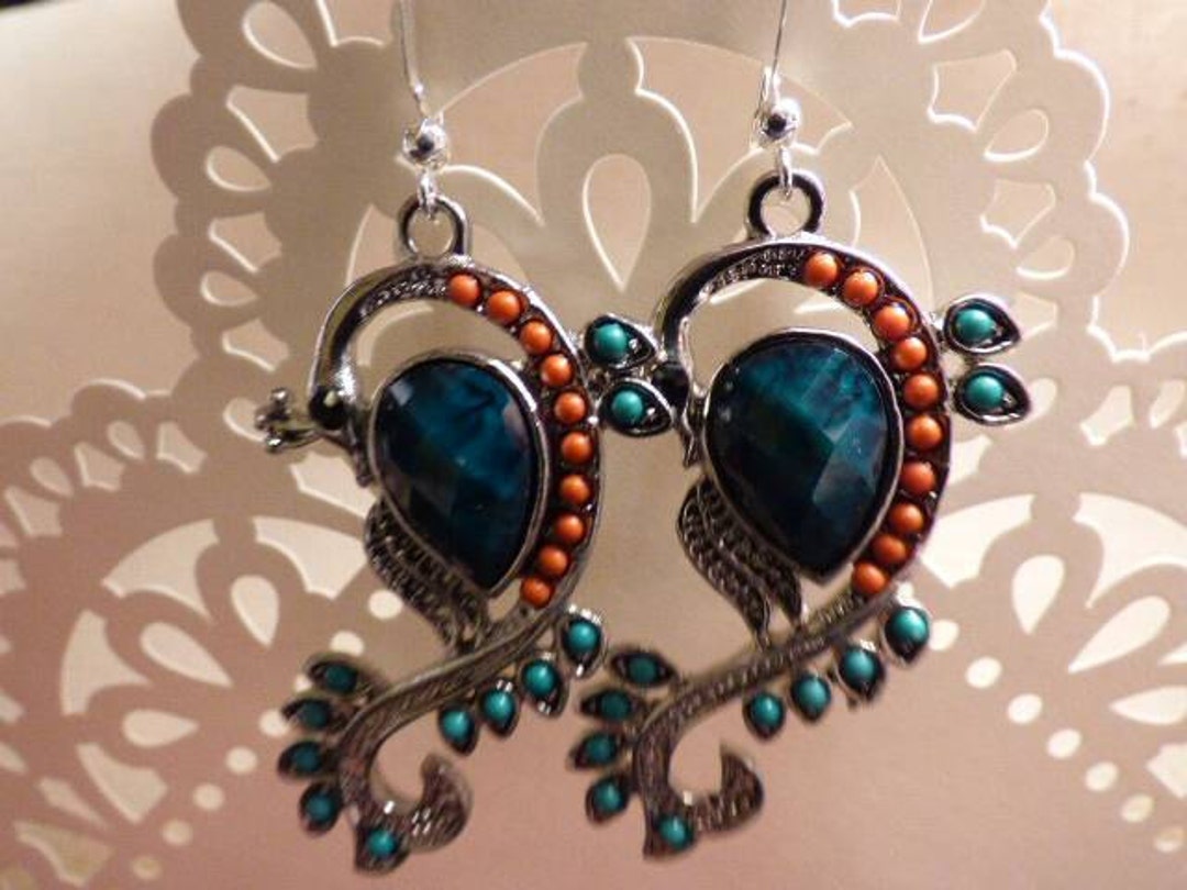 Pure Silver Floral Peacock Black Tourmaline Earrings