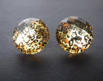 Faceted Jaguar Print Stud Earrings