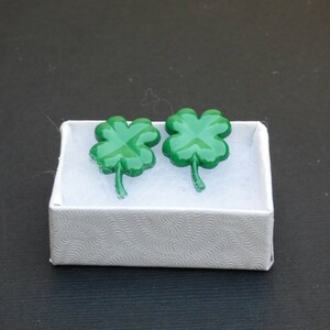 Dark Green 4 Leaf Clover Shamrock Stud Earrings