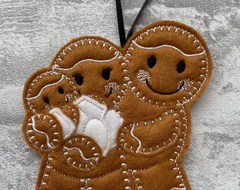 Mum, Dad and Baby ideal for 1st Christmas as parents gingerbread wall hanging decoration