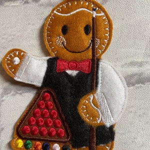 Snooker player hanging gingerbread decoration