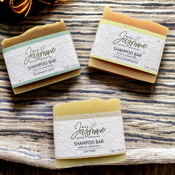 SHAMPOO BARS - Set of 5: Tea Tree; Chamomile Citrus; Rosemary Mint. Solid Shampoo | Zero Waste Soap | Biodegradable Packaging