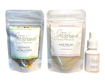 FACIAL CARE SAMPLE Pack Facial Steam | Exfoliating Cleansing Grains | Face Wash Facial Oil | Self Care | Beauty Oil | Zero Waste Skincare