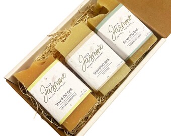 SHAMPOO BAR SAMPLE set - 3 bars - soap samples - rosemary mint shampoo, tea tree shampoo, chamomile citrus, natural hair care, sample size