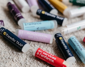 50 BÁLSAMOS LABIAL PERSONALIZADOS: Bálsamo labial de cera de abeja natural con logotipo personalizado - Promoción, publicidad, eventos corporativos, obsequios personalizados