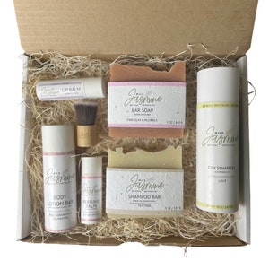CARRY ON SKINCARE Travel Set - Plastic Free Skin Care, Dry Shampoo, Lotion Bar, Perfume Balm, Shampoo Bar, Lip Balm, Zero Waste Skincare
