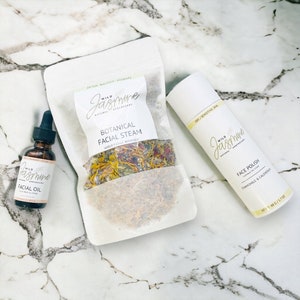 FACIAL CARE SET Facial Steam | Exfoliating Face Polish |  Facial Oil | Beauty Oil | Rejuvenating Face Serum | Gifts for Her | Self Care