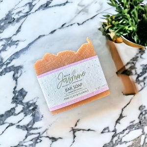 NATURAL SOAP: Pink Clay Soap, Zero Waste Soap Bar | Palmarosa Lavender | Natural Soap | Handmade Soap | Floral Soap | Essential Oil Soap