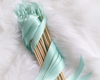 25 Wedding ribbon wands, send off, wedding exit, aqua wedding, wedding ribbon favors, ceremony exit,