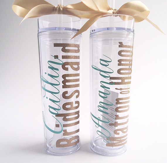 Bridesmaid tumbler gift bridal party acrylic cups with lids