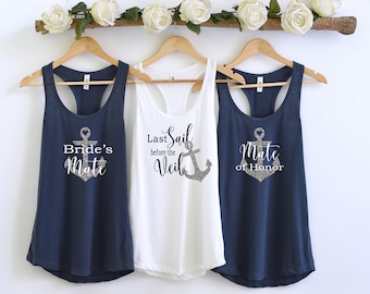 Bachelorette tanks Bridesmaid tanks last sail before the veil racerback tank tops bridal party shirts sleeveless bride's mate