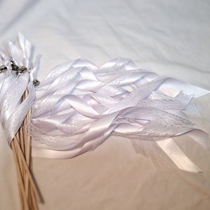 50 wedding wands white with lace silver bells