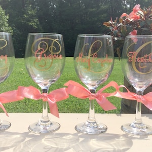 Bridesmaid wine glasses bridal party gift set personalized wedding wine glasses image 1