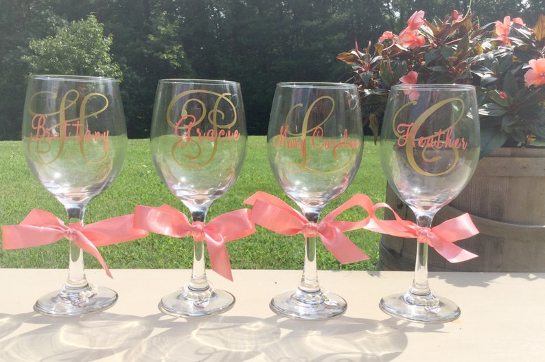 Bridesmaid wine glasses bridal party gift set personalized wedding wine glasses image 1